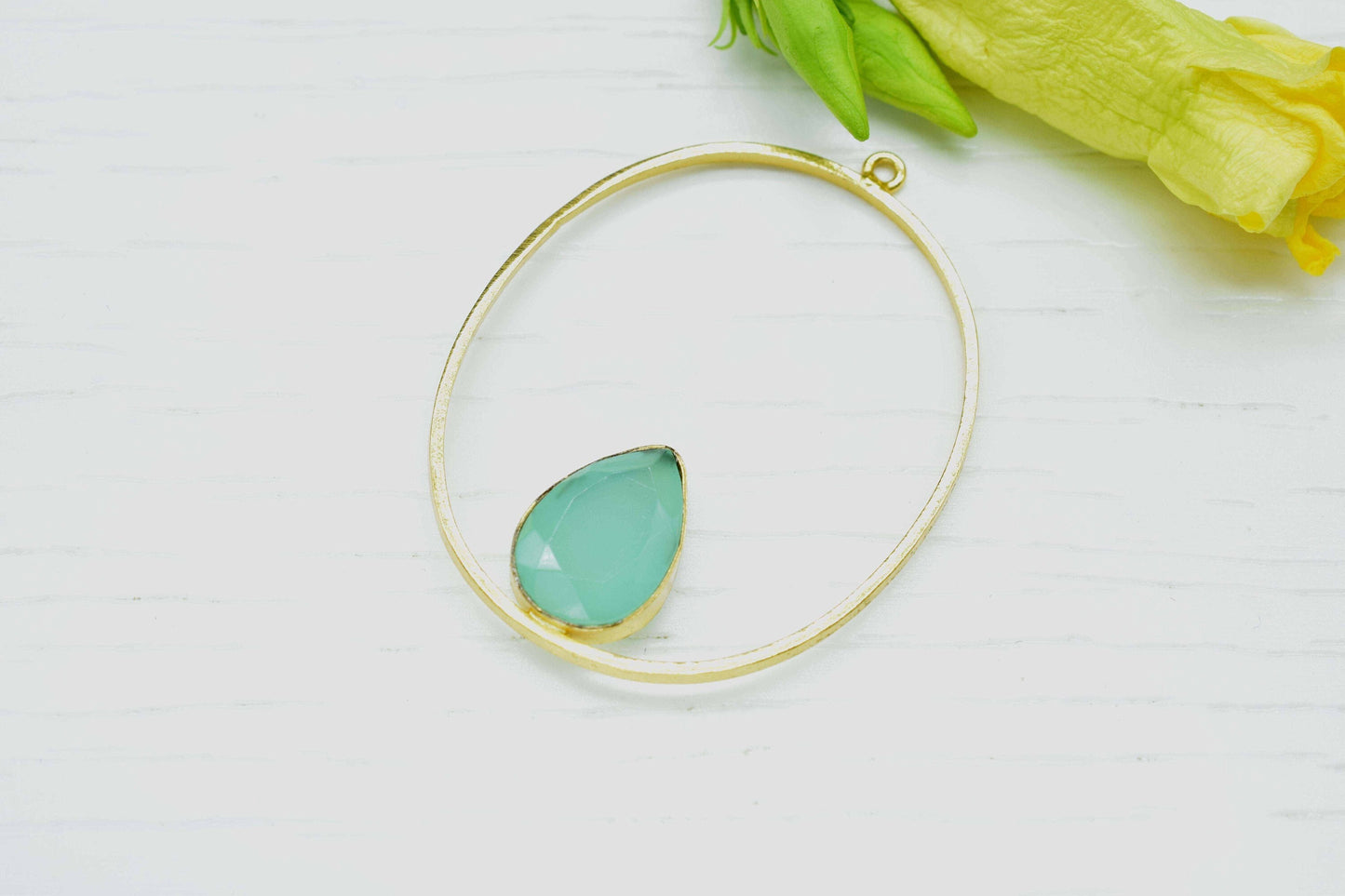 Aqua Chalcedony Gemstone Connector,Finding Oval Shape Pendant, Chalcedony 9x13mm Teardrop Earring, Finding Component Necklace,Aqua Jewellery