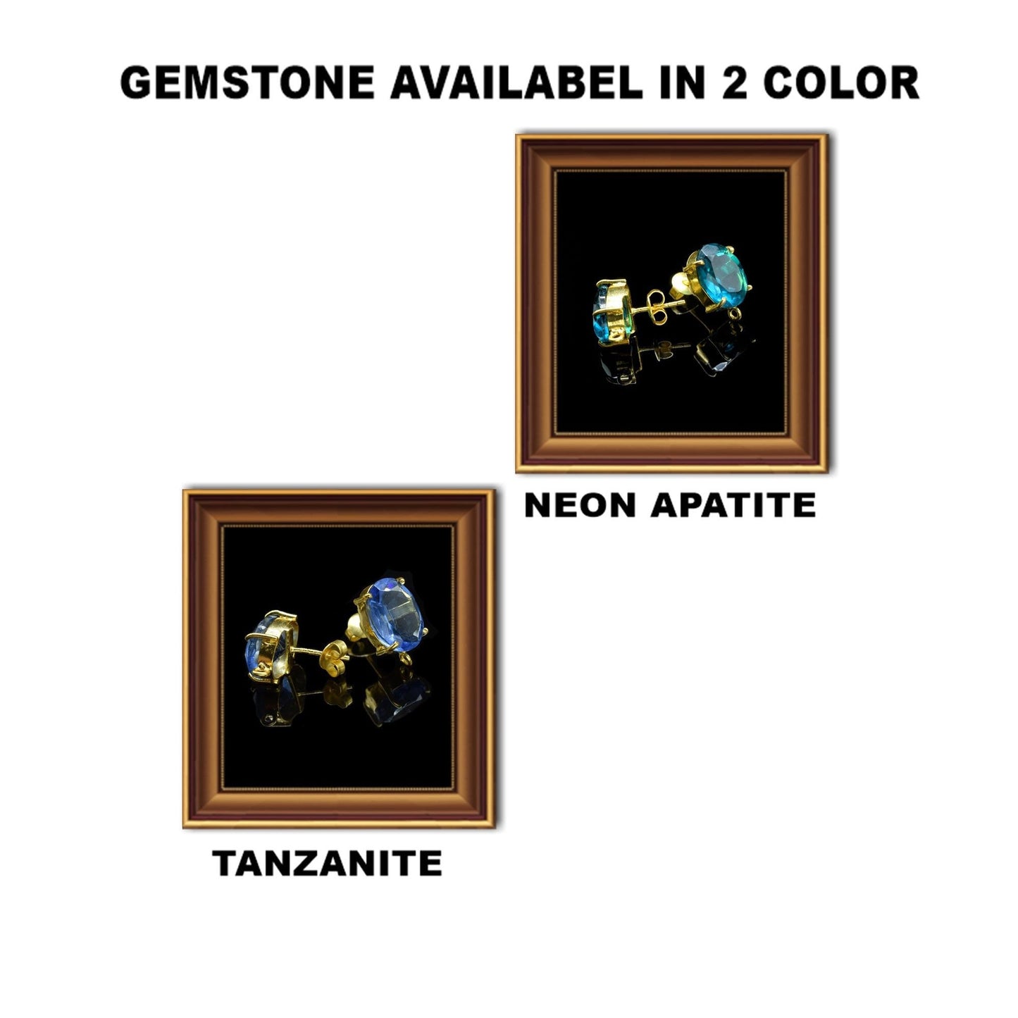 Neon Apatite Studs Earring,Gemstone Station Link,Craft Supplies,Handmade Beads Jewelry,Tanzanite Components Earring,Prong Bezel Earring,Gift