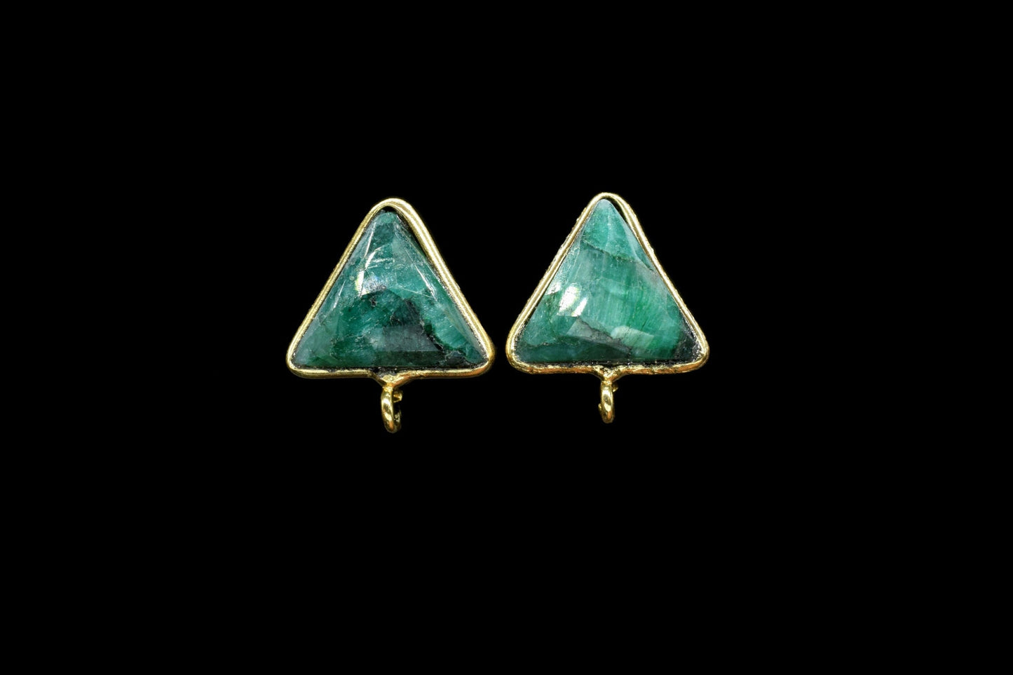 Natural Emerald 11mm Trillion Shape Connector Post Stud,Single Loop Gemstone Earring Connector,Emerald Earring connector,Emerald Studs