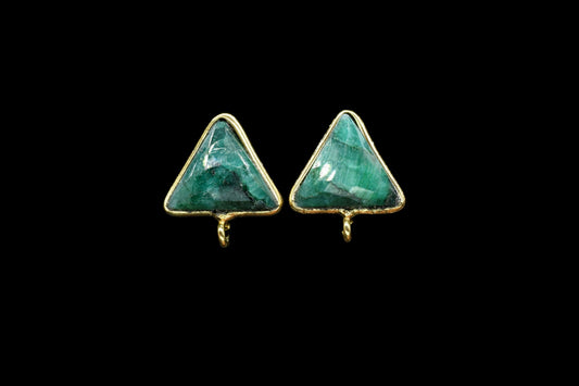 Natural Emerald 11mm Trillion Shape Connector Post Stud,Single Loop Gemstone Earring Connector,Emerald Earring connector,Emerald Studs