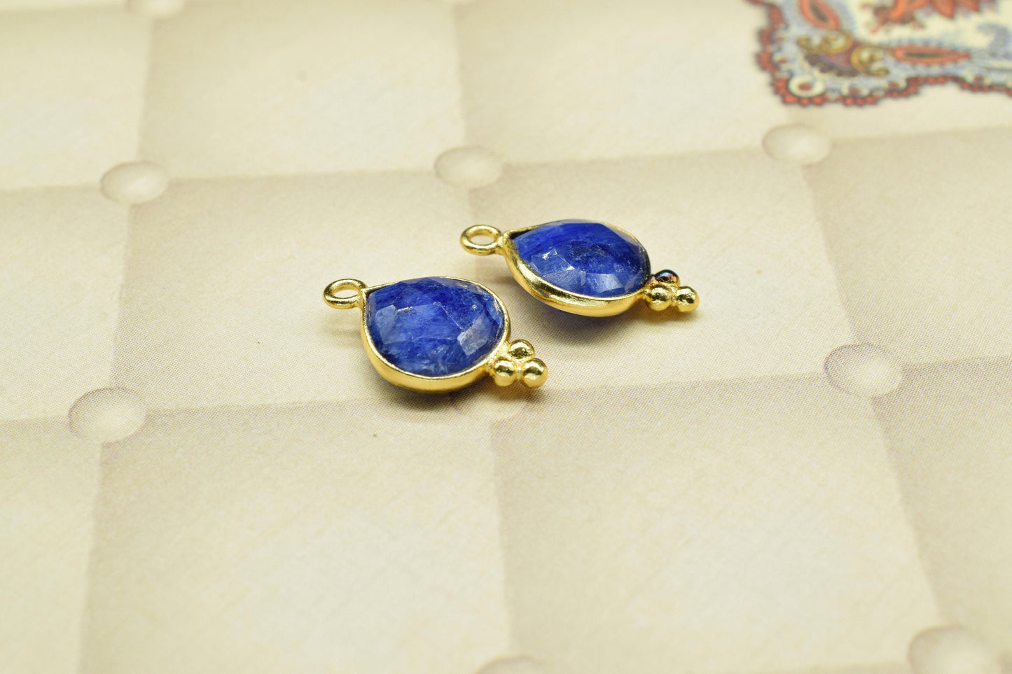 Blue Sapphire Faceted 10mm Heart shape Charms,blue Sapphire Brass connector Jewelry,Sapphire Gold Plated Single Bail bezel jewelry making
