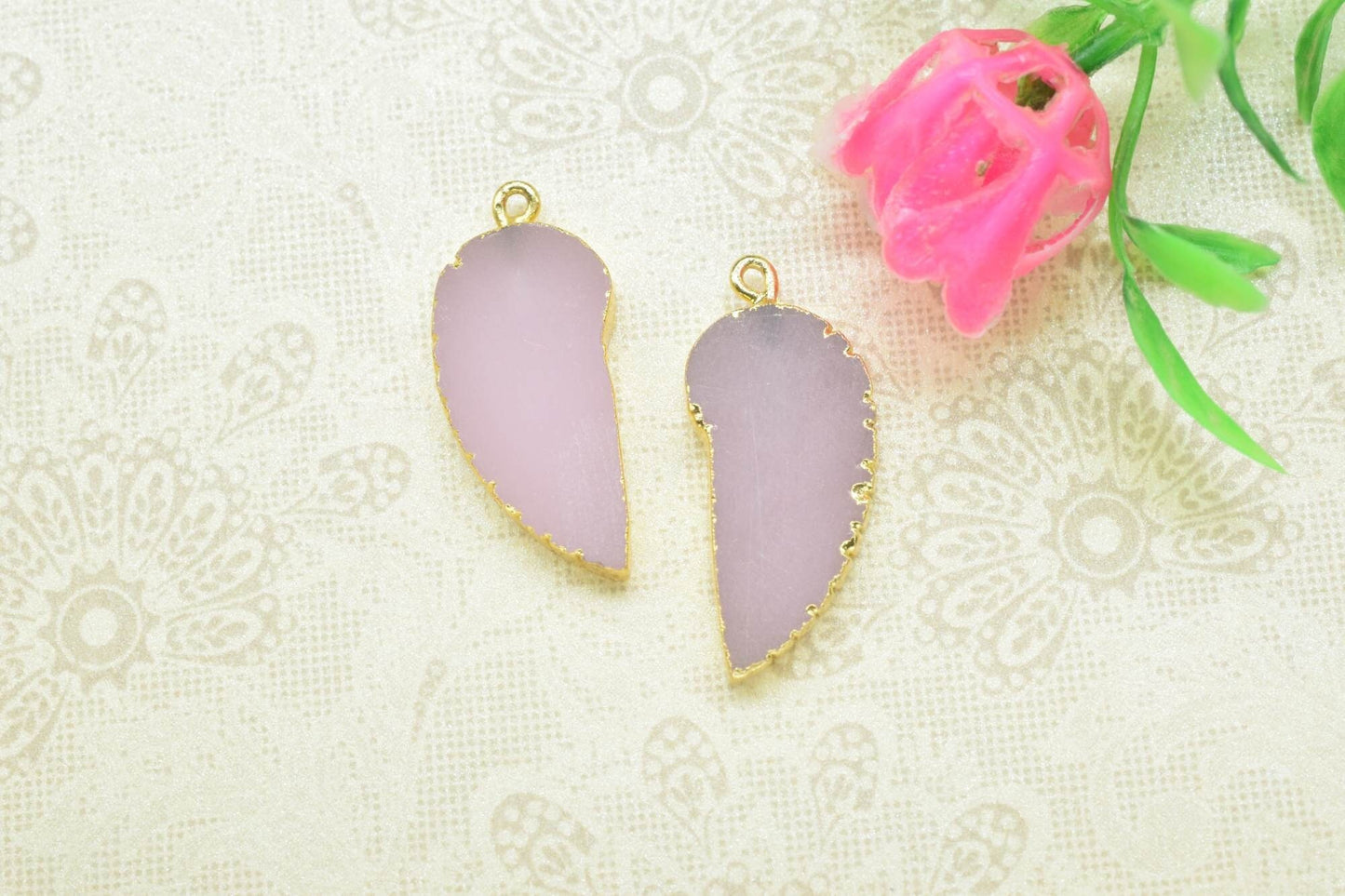 Rose Chalcedony Leaf Pendant,Handmade Pendant,Wing Earring Connector,Single Bail Connector,Gemstone Angel Wings Pendant Charm,Pendant Gift