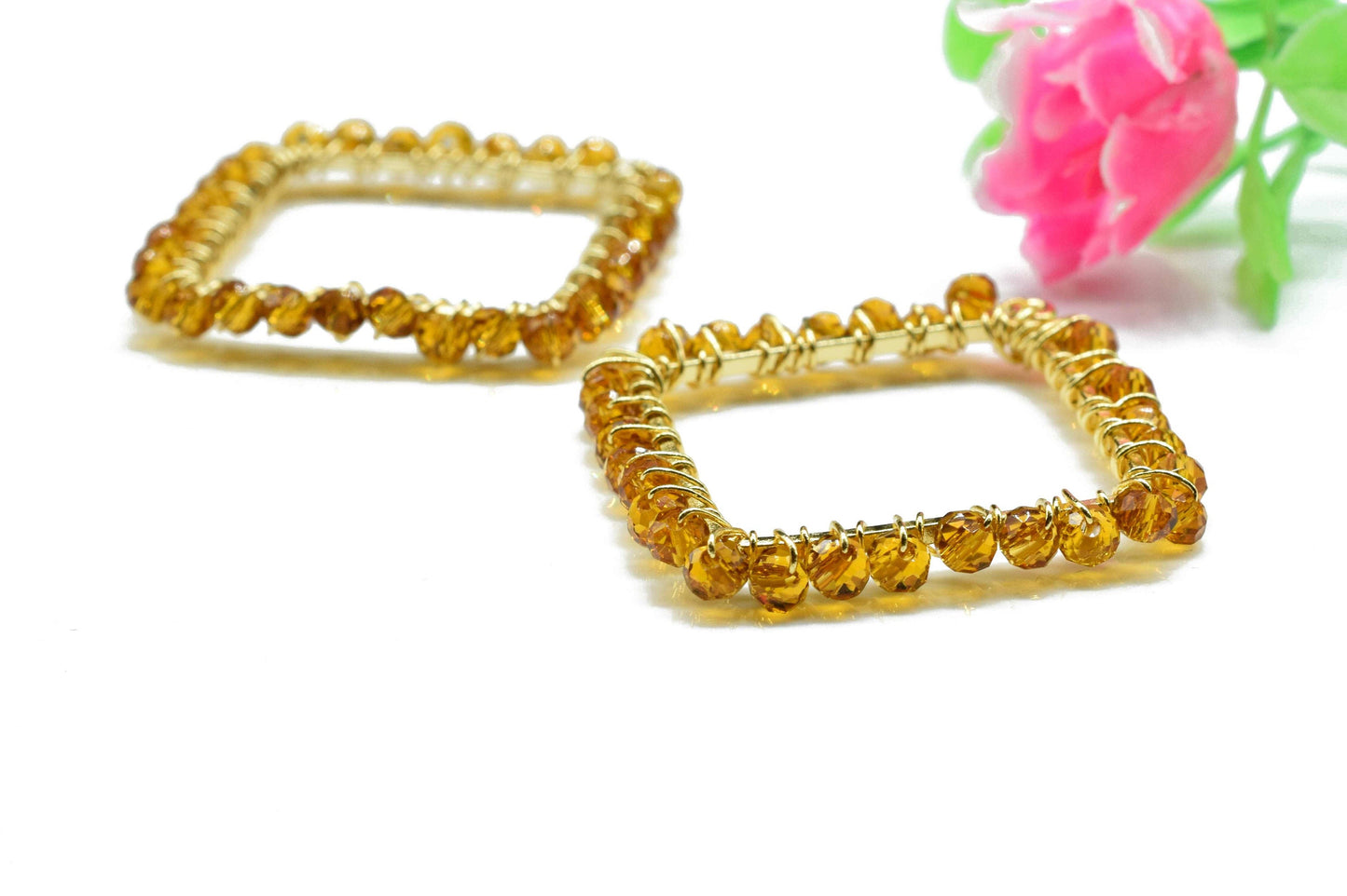 Citrine Wire Wrapped Dangle Connectors,Square Pendant Components,Handmade Earring,Beaded link Earring,Finding Component Citrine Jewelry,Gift