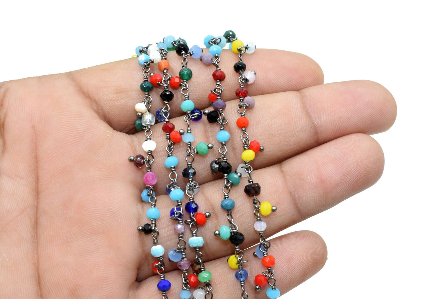 Multi Stones Cluster Rosary Chain,beaded Flower Chain Beads 3mm Rondelle faceted,Cluster Rosary Chains,Dangling Flower Chain,Rosary Chain