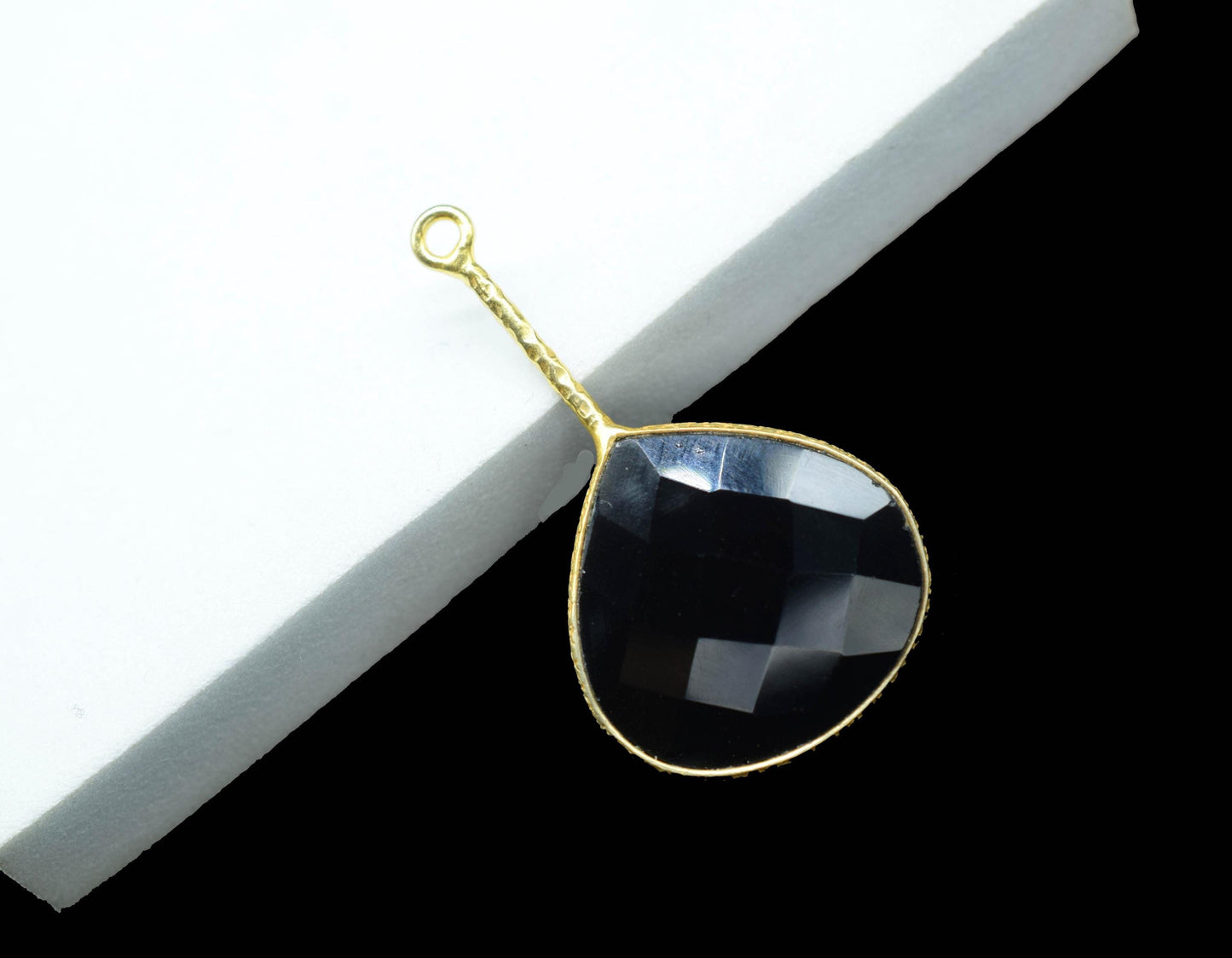 Black Onyx Pendant/Gemstone Component/Faceted Black Onyx Single Bail Charm/Necklace Pendant/Heart Shape Charm/Wholesale Supply/B'day Gift