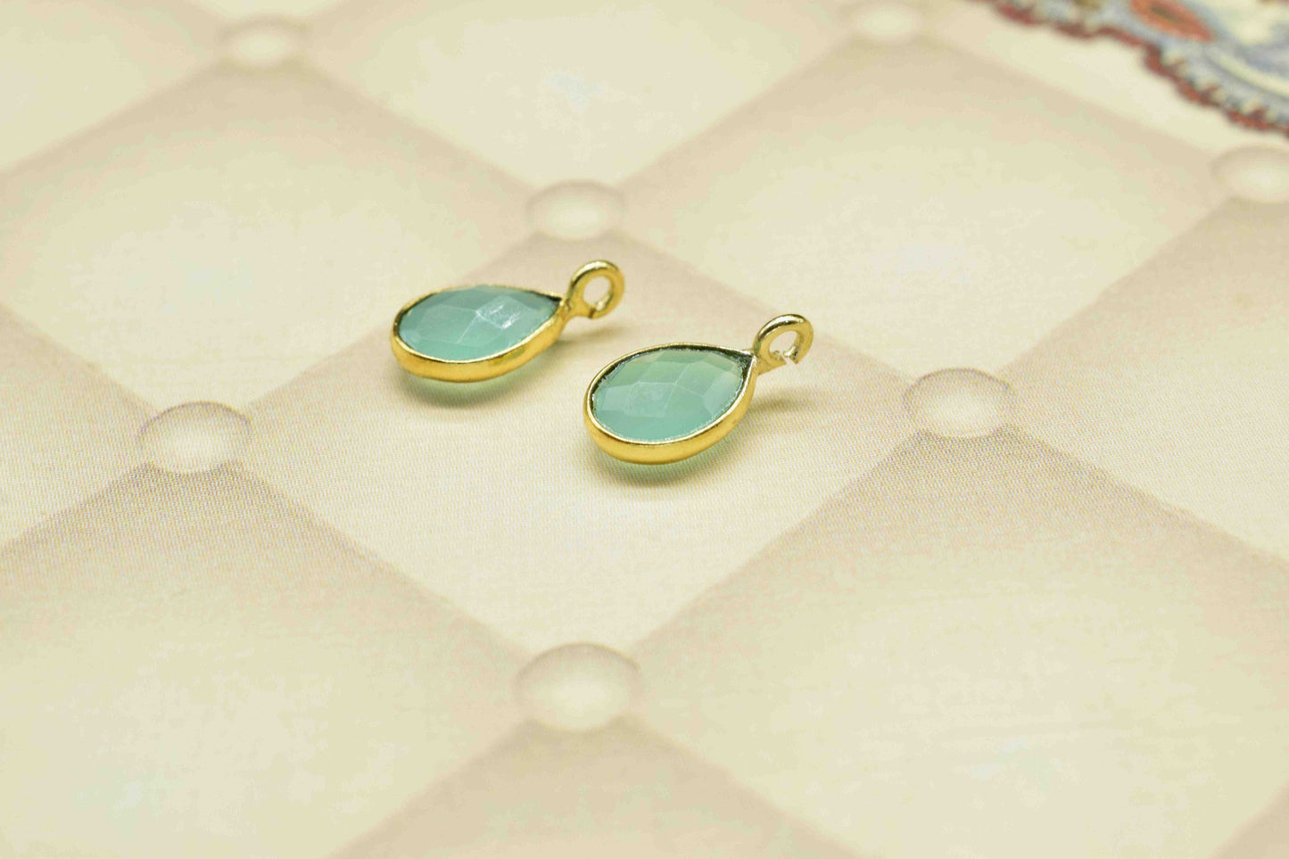 Aqua Chalcedony 6x8mm Earring Connector,Gemstone Connector Stud Jewelry Supply,Finding Earring,Jewelry Making Connector,Aqua Chalcedony Gift