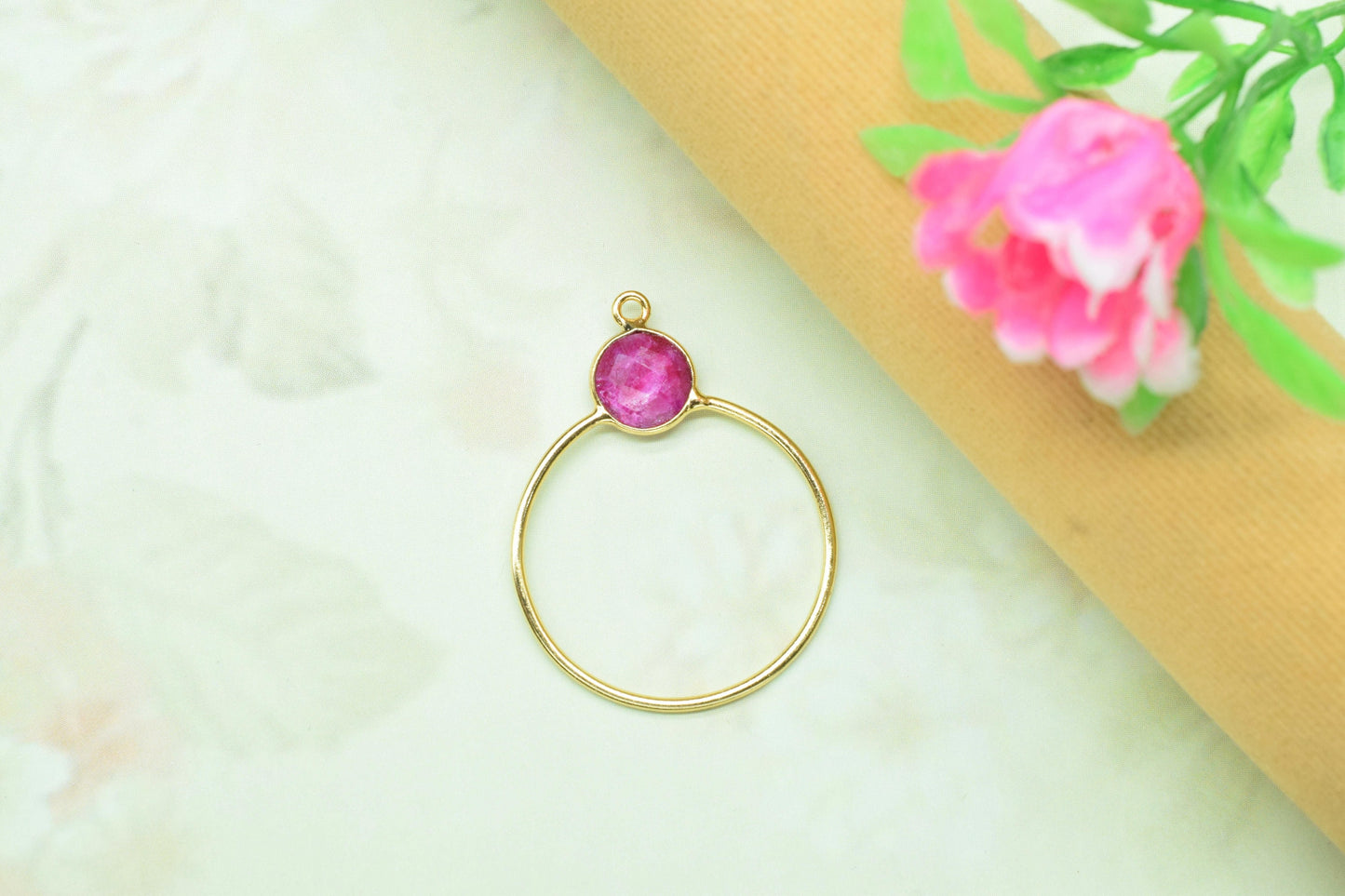 Ruby Findings Pendants,Diy Components Earring,Craft Supplies,Handmade Beads Jewelry,Findings Round Bezel Pendant,Single bail Station Link