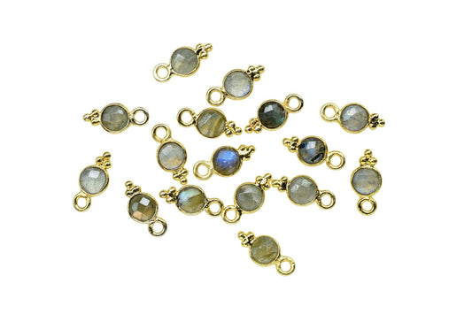 Labradorite Charms Connector/Handmade Jewelry/Gold Plated Connector/Tiny Pendant/Labradorite Pendant/Round Shape Connector/Gemstone Charms