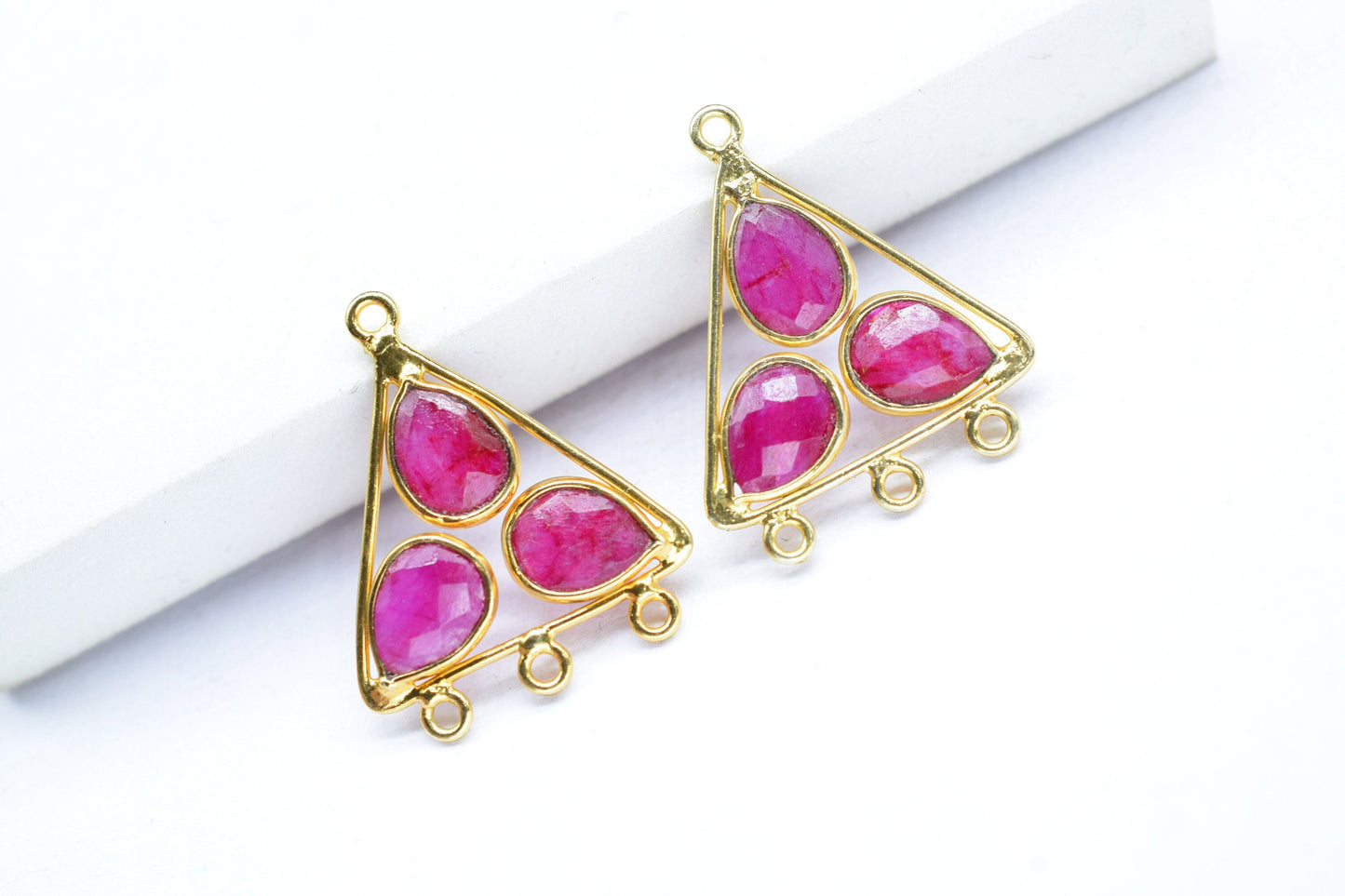 Natural Ruby Teardrop Faceted Bezel Connector,Ruby Earring,Ruby Tringle Shape Bezel Connector,Multi Bail Connector,Ruby Necklace Pendant,