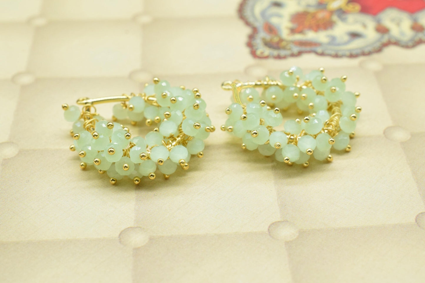 Prehnite Quartz Pendant Charms,Handmade Beaded Charms Necklace,Brass Pendant Jewelry,Wire Wrapped Gemstone Component,Vermeil Dangle Earring