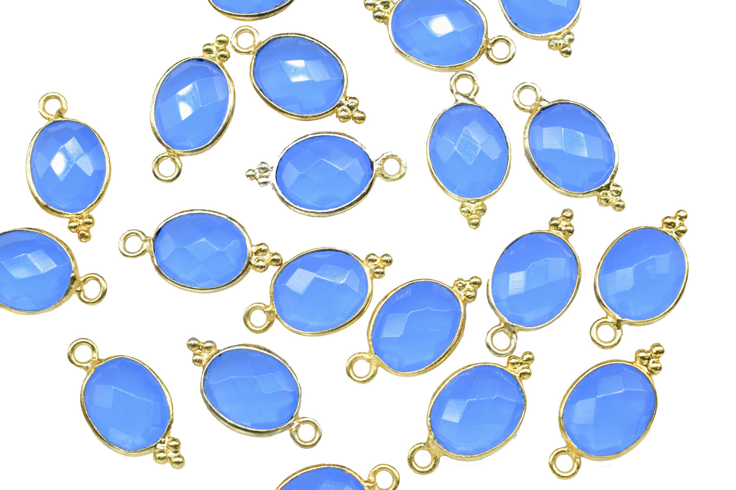 Blue Chalcedony Quartz Faceted 8x10mm Oval Shape Connector,Blue chalcedony Single bail component,Blue Chalcedony Gold Plated Bezel Connector