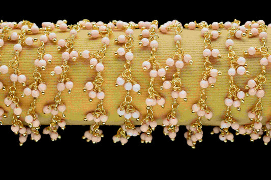 Pink Opal 2mm Cluster Rosary Chain,Handmade Rosary Chain,Opal Jewelry Making,Wire Wrapped Bead Dangling Rosary For Necklace,Finding Jewelry