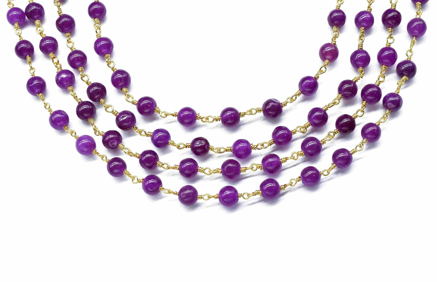 Purple Jade 6mm Round Smooth Chain,Gemstone Beaded Rosary Chain,Handmade Jewelry,Wire Wrapped Rosary Chain,beads Rosary chain Necklace,Gift
