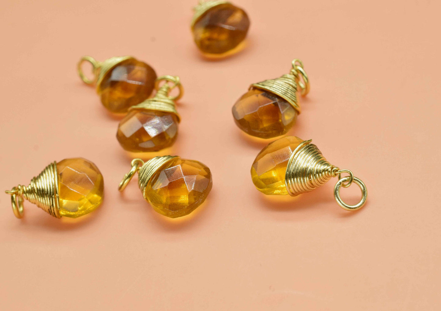 Citrine 10mm Heart Shape Connectors,Citrine Pendant,Citrine Gold Plated Bezel,Charms Jewelry Making,Wire Wrapped Charms Finding Jewelry Item