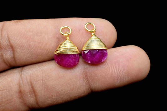 Natural Ruby faceted Connector, Wire Wrapped Gemstone Pendant, Loop Connector, Wire Wrapped Necklace, 10mm Heart Shape Pendant, Ruby jewelry