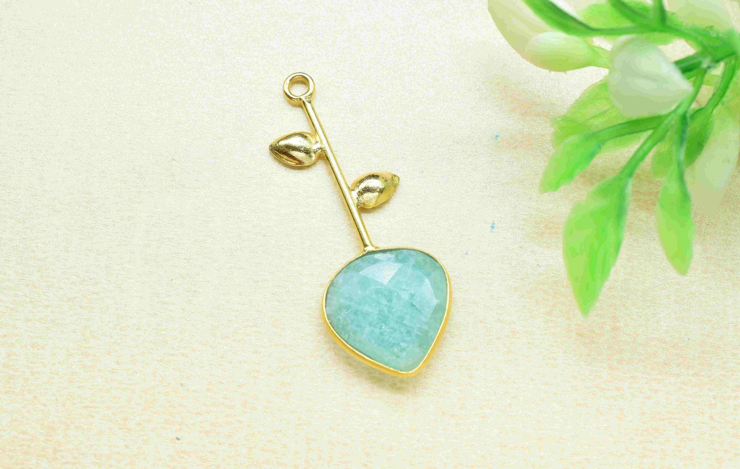 Amazonite Single Bail Pendant , Amazonite Charms ,Heart Shape Charms , Genuine Gemstone Charms , Gemstone Connectors , Summer Collection