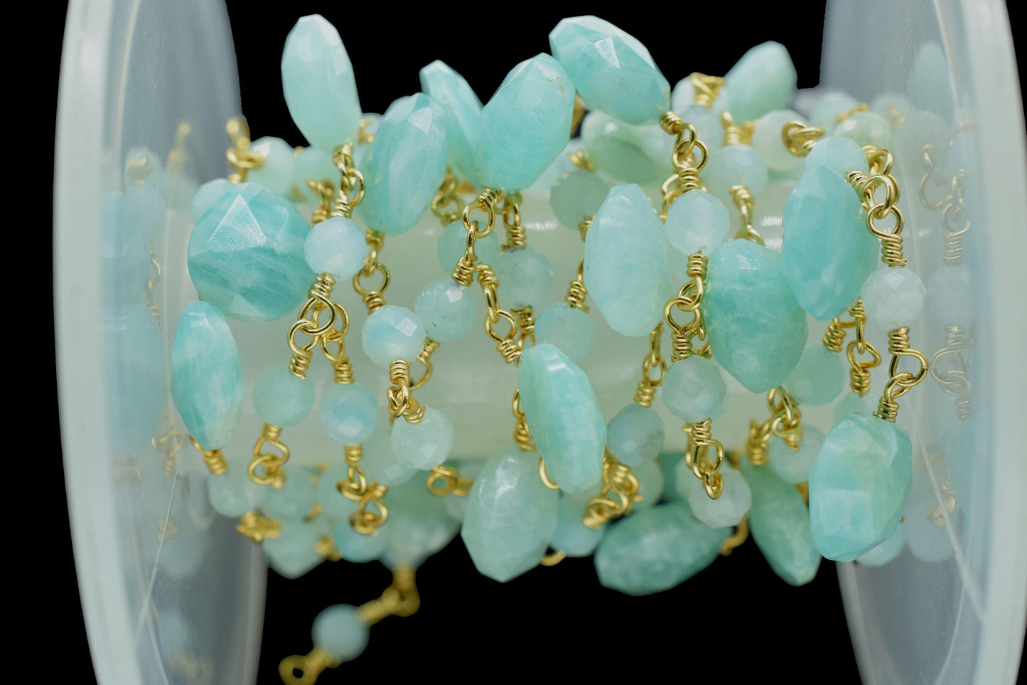 Amazonite beaded drop Chain,Amazonite 3mm Faceted Beads chain,Gemstone drop chain, gemstone rosary,briolette rosary,gemstone rosary,necklace