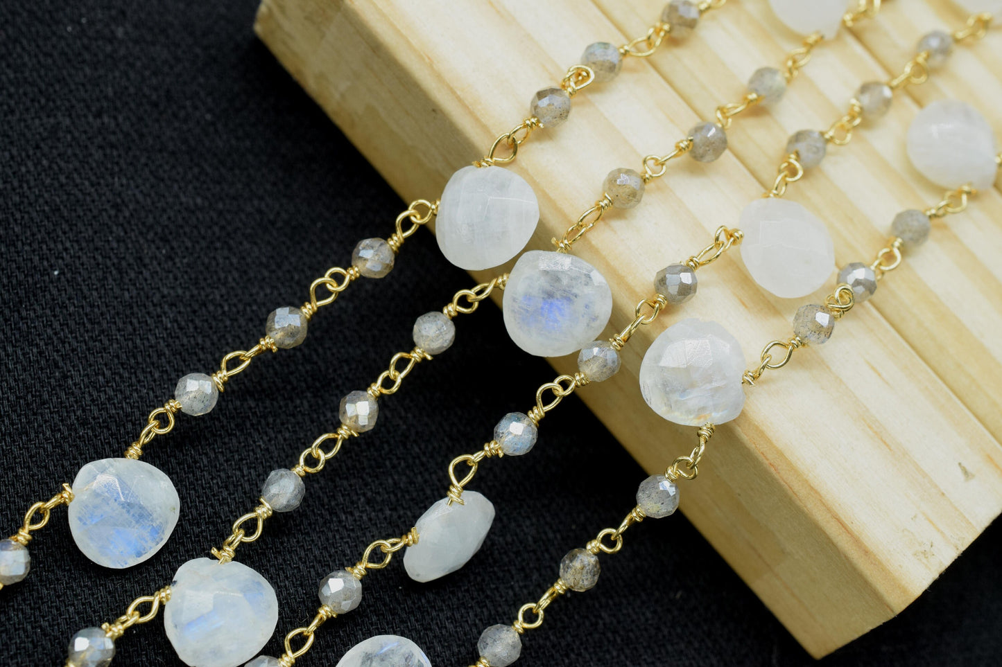 Moonstone 3mm Beaded Heart shape rosary Chain,Moonstone Heart Shape Rosary Chain,Sold By Foot,Moonstone briolettes beaded chain,Moonstone