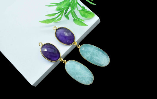 Amazonite Dangle pendants,Station Bezel Link,Amethyst  pendant Charms,Component pendant,Multi Gemstone Connectors,Handmade Bezel Jewelry