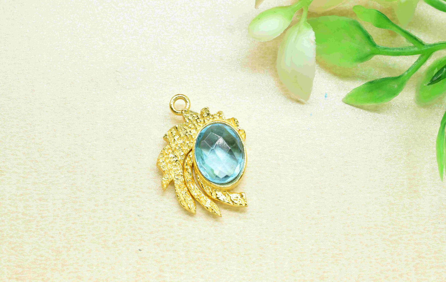 Sky Topaz Pendant ,  Gemstone Handmade Pendant , Bulk Gemstone Pendant , Gold Plated Connectors ,Single Bail Gemstone Connector Charm