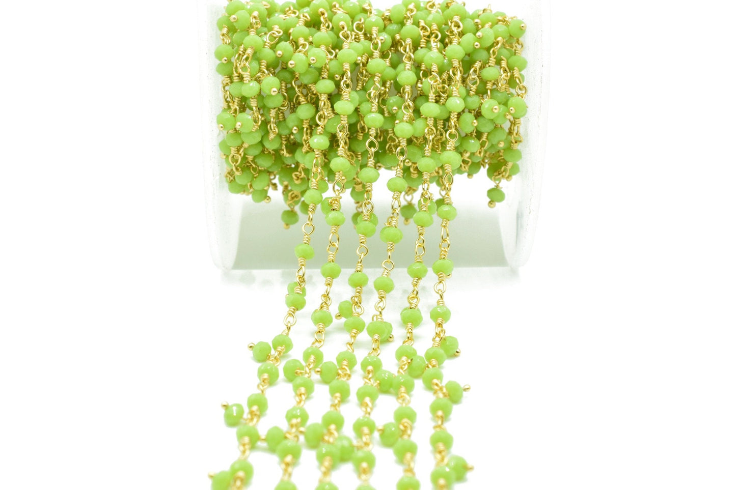 Chrysoprase 3mm cluster Beaded Chain,Chrysoprase Wire Wrapped Chain,Chrysoprase Brass chains,Jewelry Making Chain,Chrysoprase rosary chain,