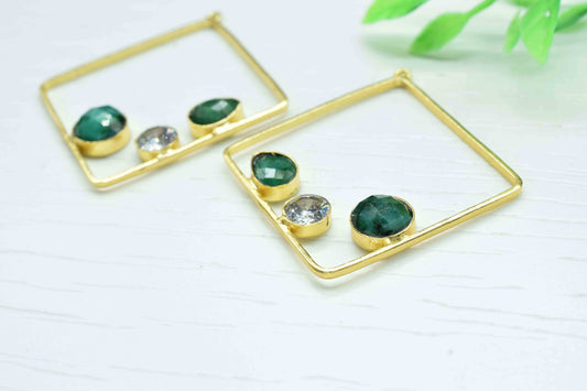 Emerald Gemstone Dangle Component,Emerald 32mm Square Shape Component,Multi Earring,Finding Necklace,Component Jewelry,Earring Connectors