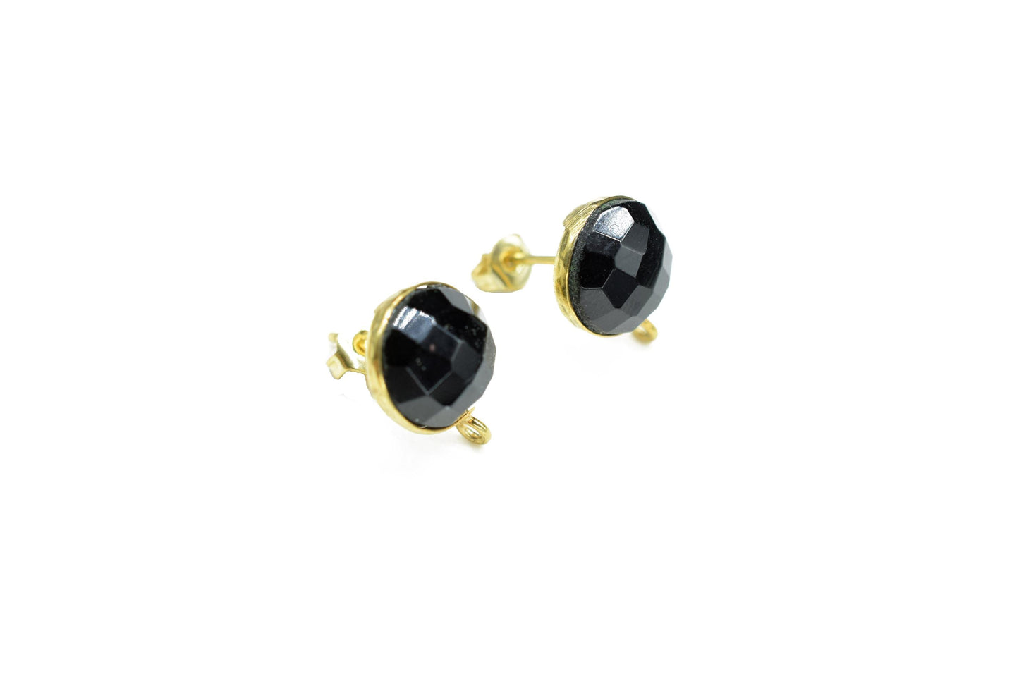 10mm Round Black Onyx Earring Connectors,Black Gemstone Ear Post Studs,Onyx Earring Connectors,DIY Jewelry,Jewelry Making Supply,Mom's Gifts