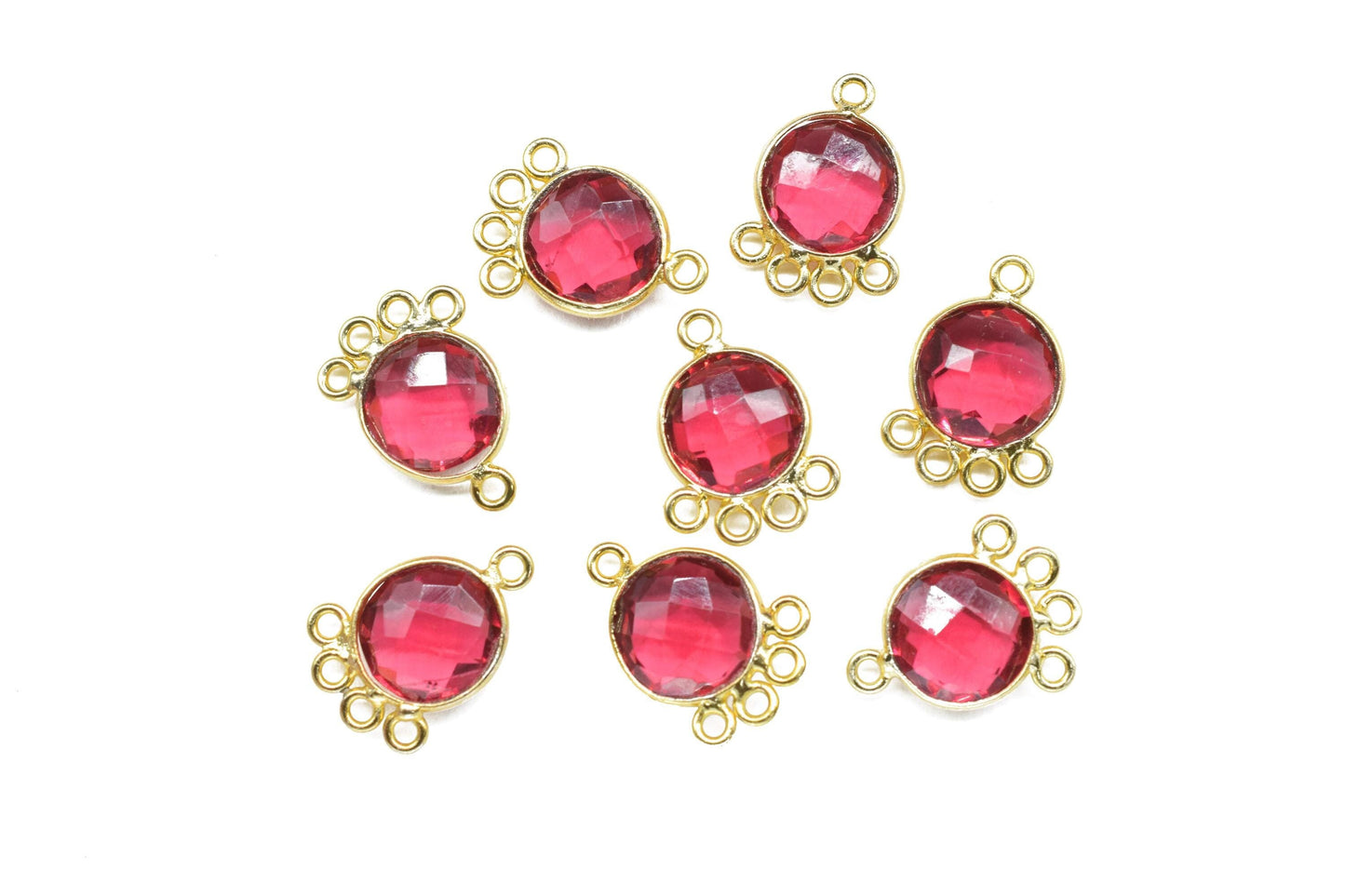 Pink Tourmaline 10mm Round Bezel Charm/Gemstone Brass Component/Single Bail Pendant charms/Round Handmade Jewellery Connector/B'day Gift
