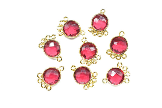 Pink Tourmaline 10mm Round Bezel Charm/Gemstone Brass Component/Single Bail Pendant charms/Round Handmade Jewellery Connector/B'day Gift
