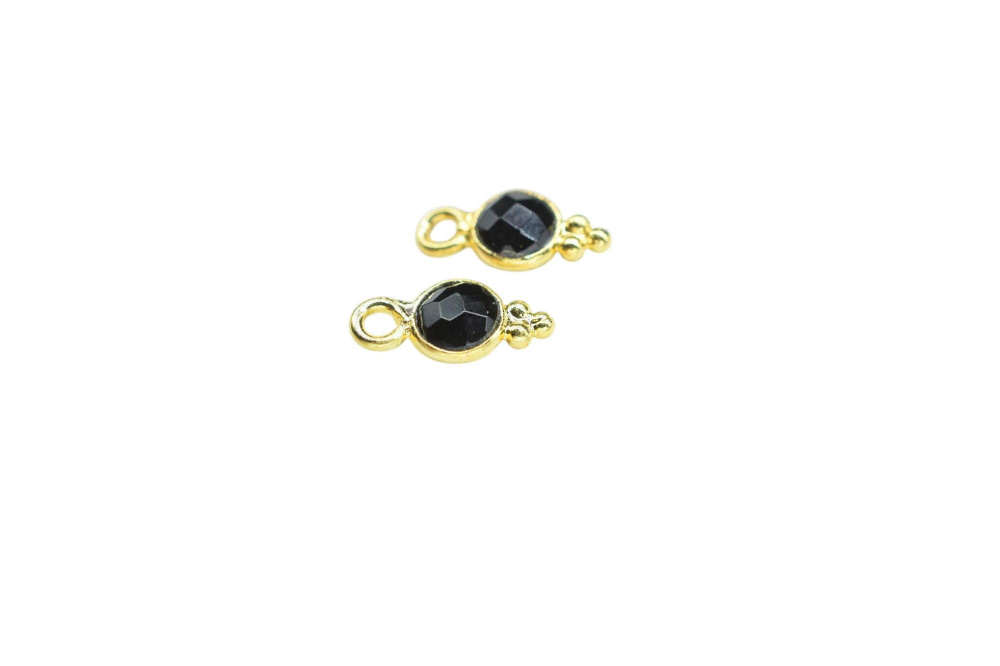 Black Onyx Charms Connector/Handmade Jewelry/Gold Plated Connector/Tiny Pendant/Black Onyx Pendant/Round Shape Connector/Gemstone Charms