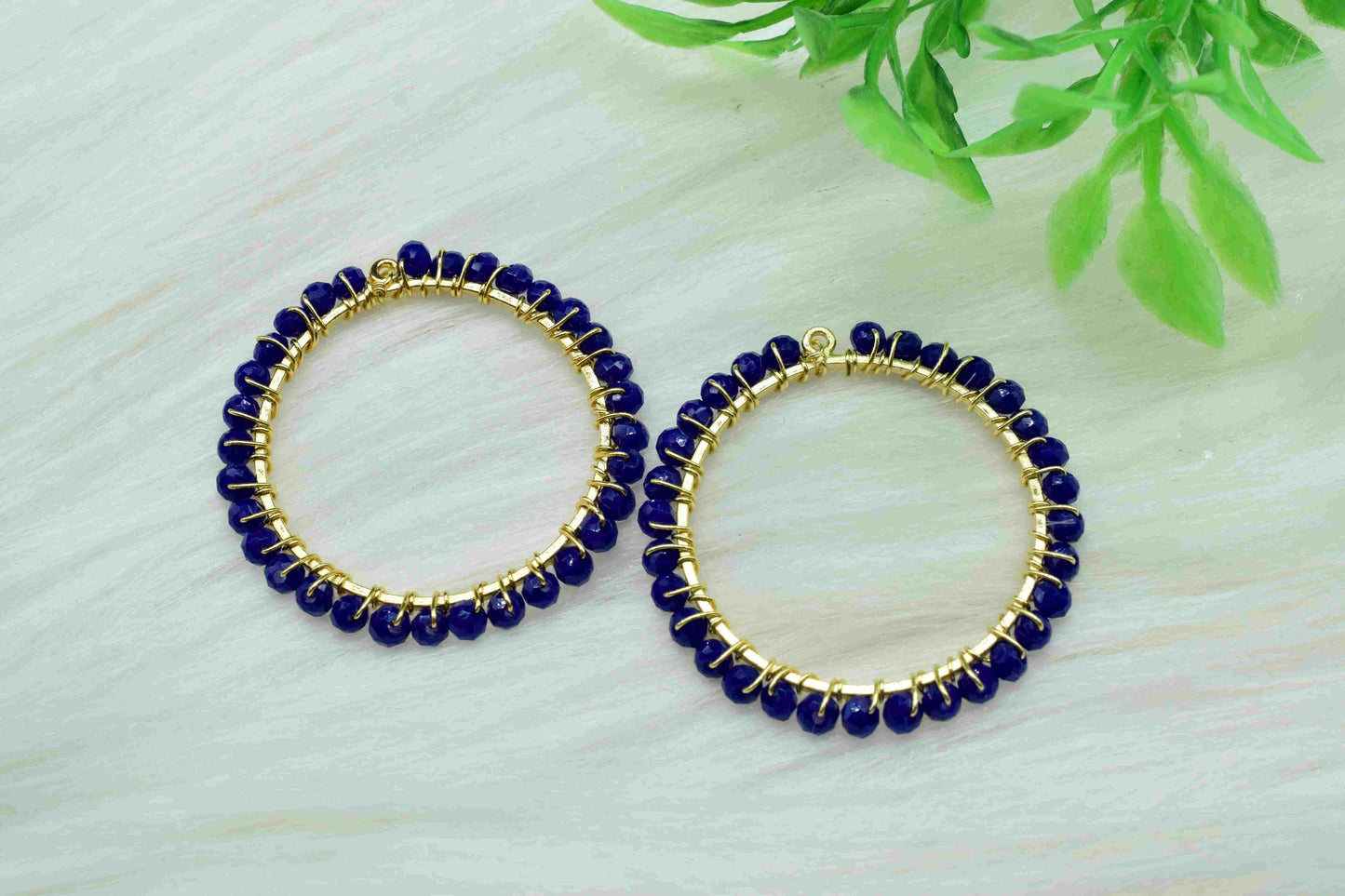 Lapis Lazuli Wire Wrapped Dangle Connector, Circle Pendant Component, Handmade Earring, Beaded Hoop Earring, Finding Component Lapis Jewelry