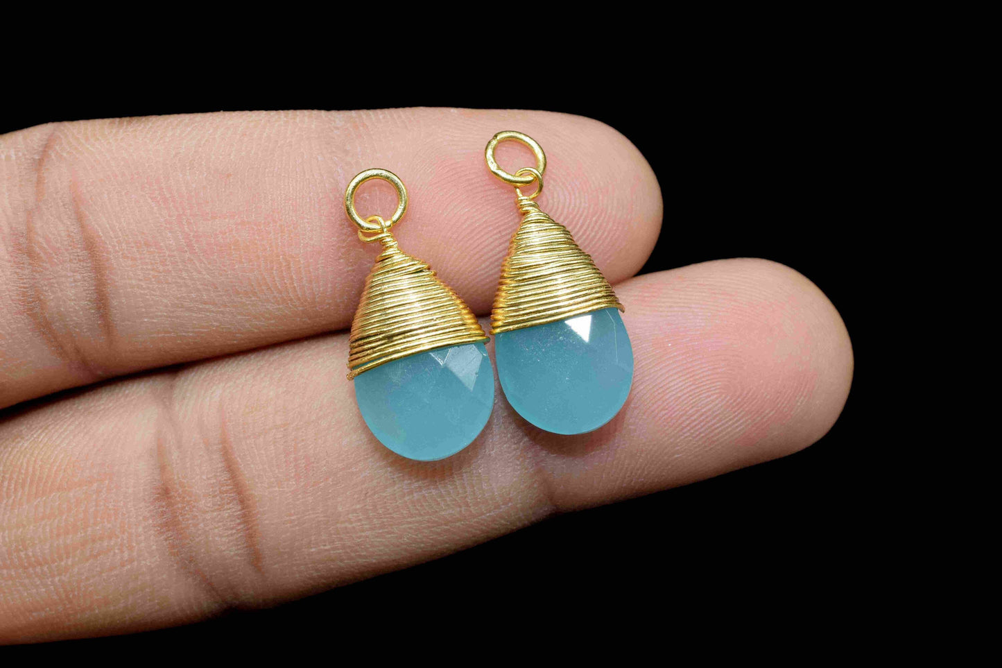 Gemstone Aqua Chalcedony 10x18mm Teardrop Faceted Connector, Wire Wrapped Pendant, Aqua Wire Wrapped Necklace,Aqua Connector,Pendant Jewelry