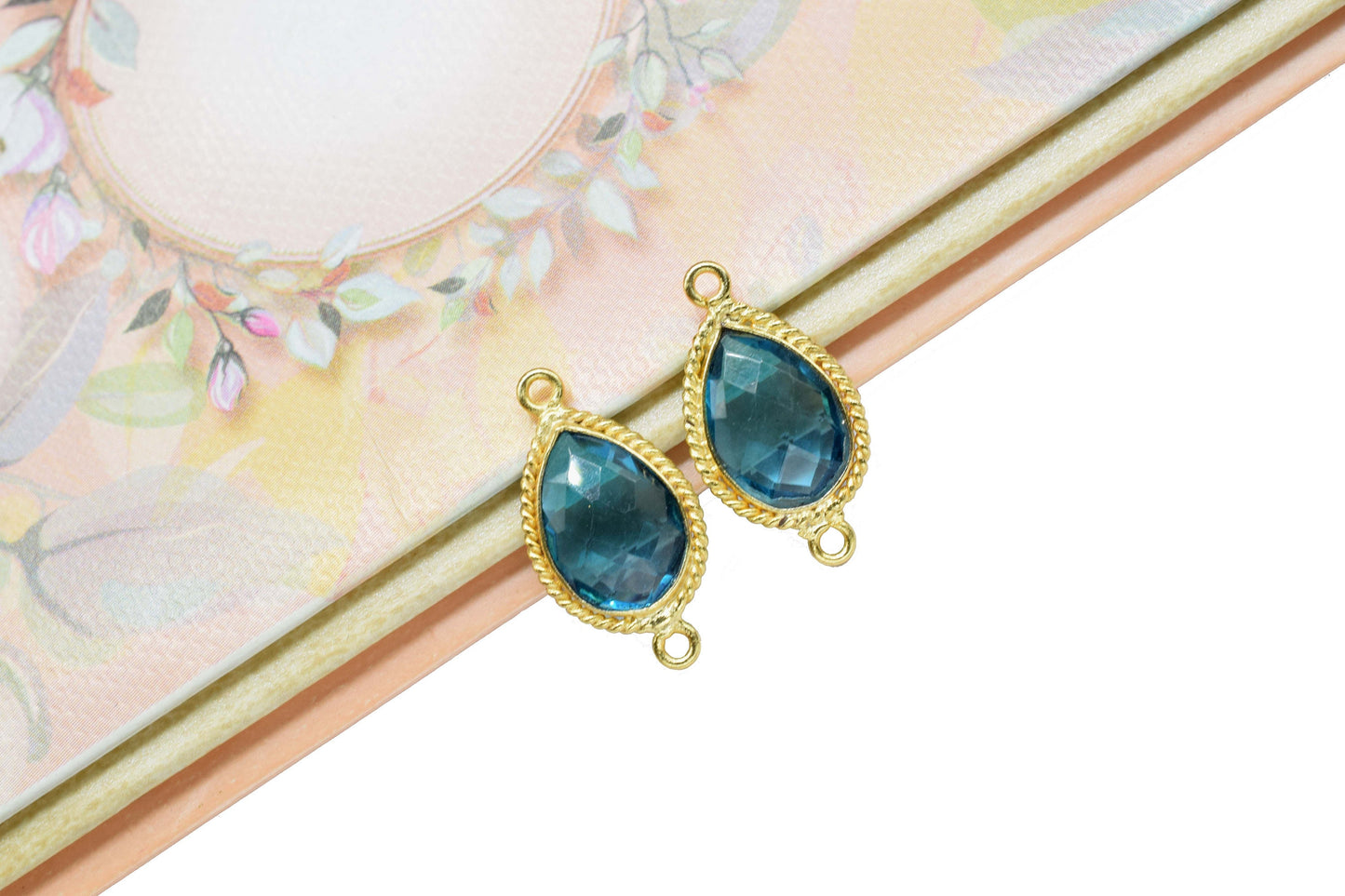 Blue Topaz 10x14 Teardrop Bezel Connector,Station Connector,Blue Topaz Teardrop Jewelry,Gemstone double bail Charm,Handmade Teardrop Pendant