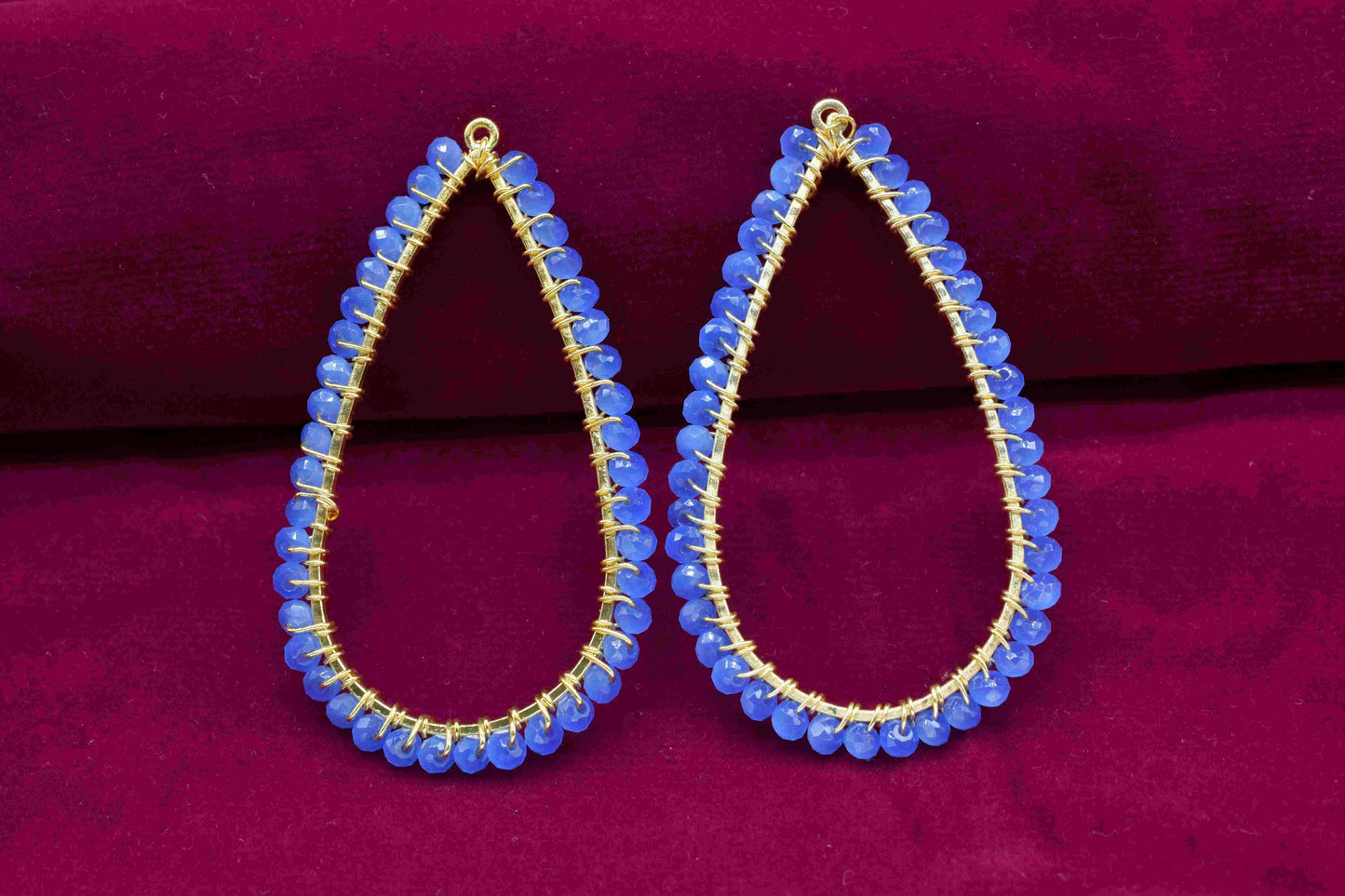 Blue Quartz Gemstone, Earrings Components, Wire Wrapped Pendant Earring Connector,Connector Makings, Pear Shape Earrings, Wire Wrapped Beads