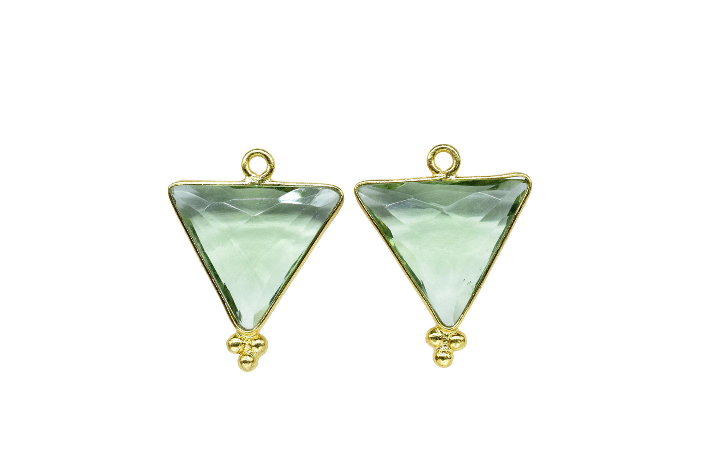 Green Amethyst Quartz 15mm Triangle Shape charms,Green Amethyst Single Bail Pendant Charms Jewelry,Green Amethyst Brass Gold Plating Jewelry
