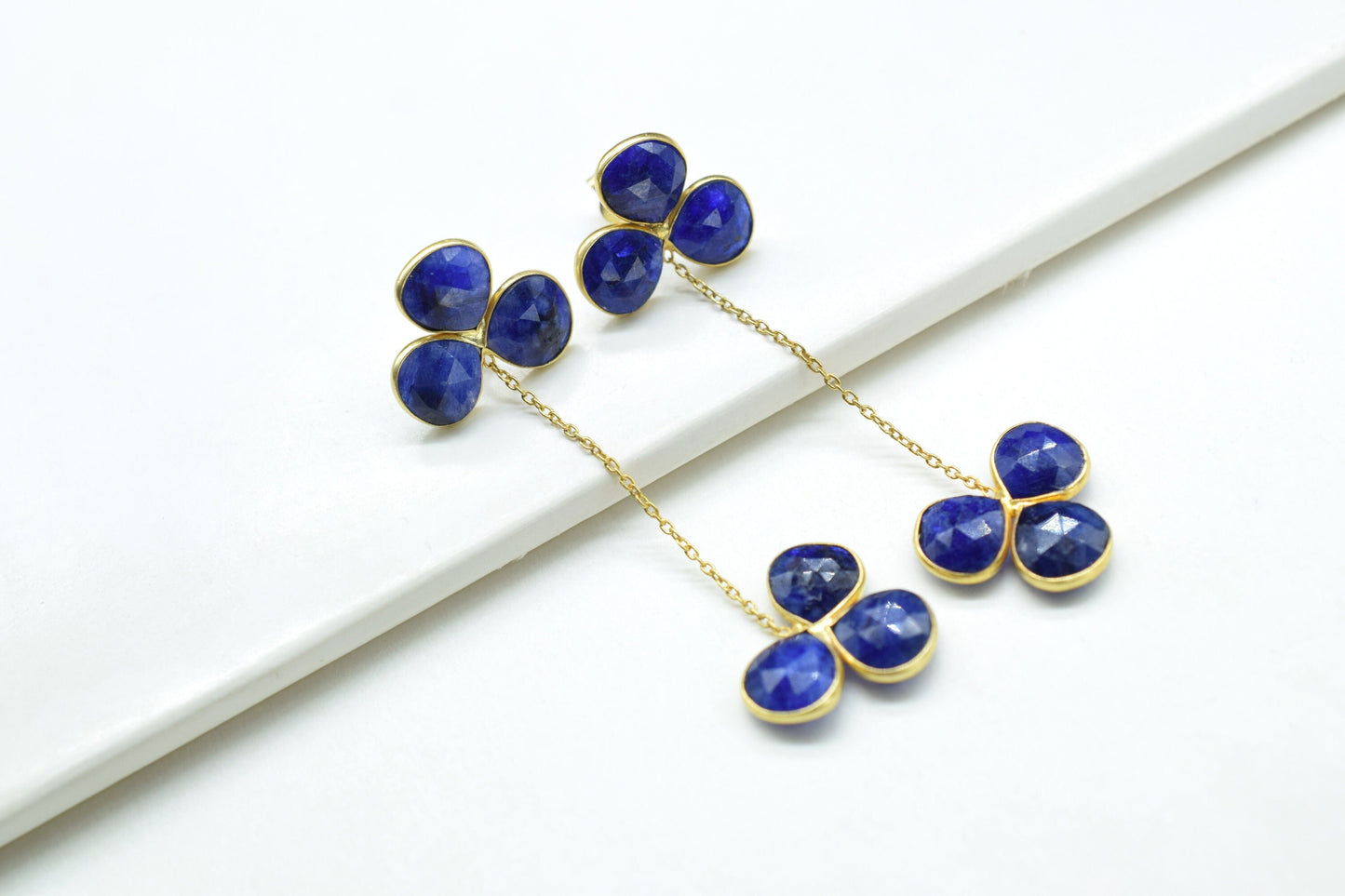 Blue Sapphire Earrings/Gold Plated Jewelry/Statement Earrings For Bridal/Anniversary Gifts/Bridesmaids Gifts/Birthstone Earrings/B'Gifts
