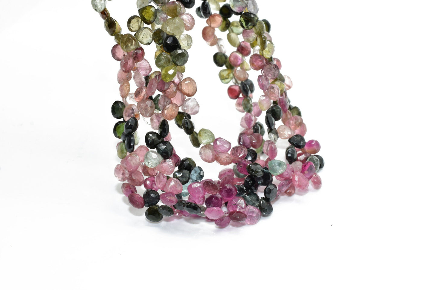 Multi Tourmaline Gemstone,5mm Faceted Heart Briolette Beads,Multi Tourmaline Briolette,Watermelon Tourmaline Heart shape Briolette,8 inches