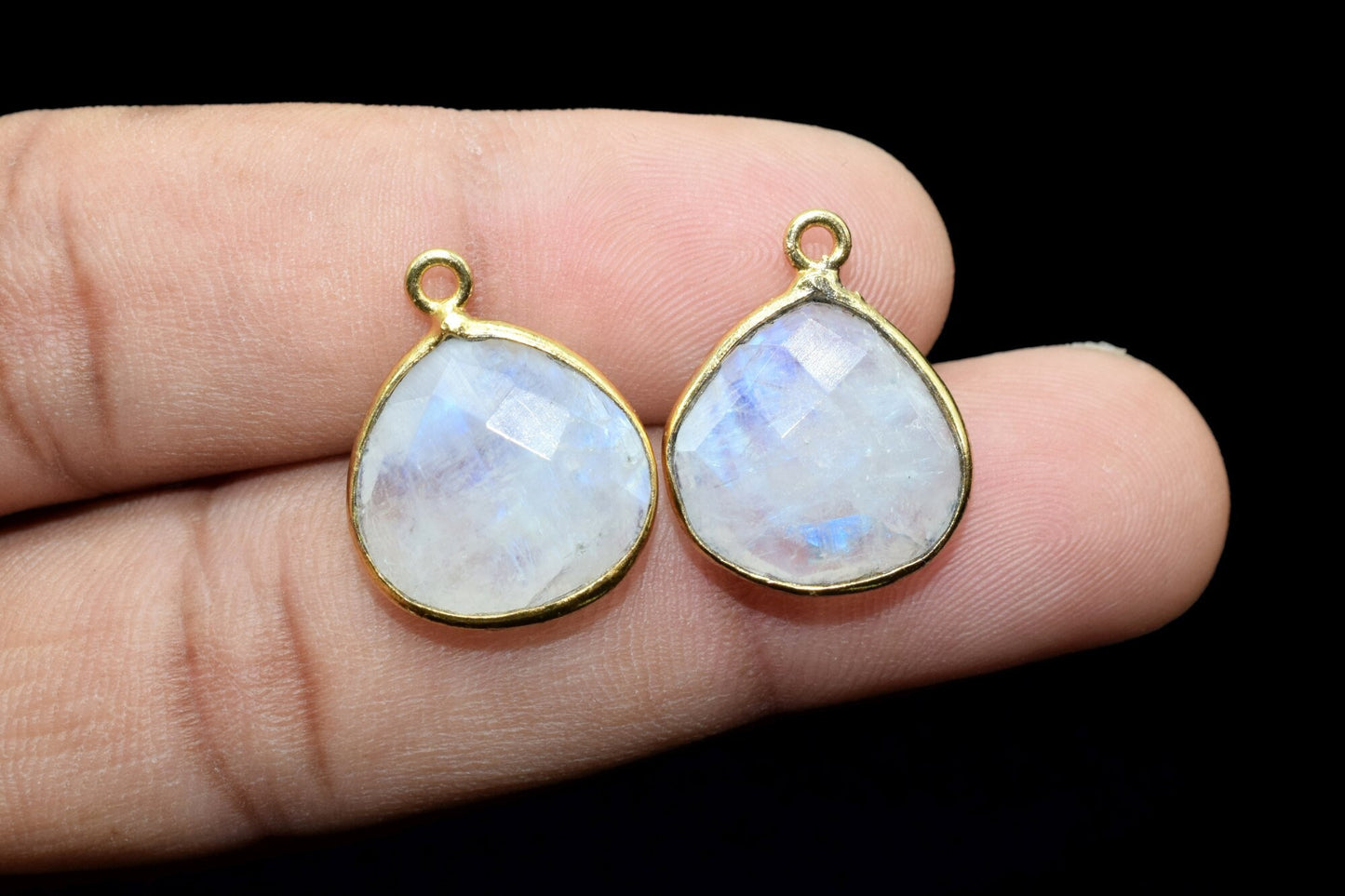 Moonstone 14mm Heart shape single loop connector,Natural Rainbow Moonstone,Bezel Heart Shape Connector,Heart gold Plated Single Point Bail