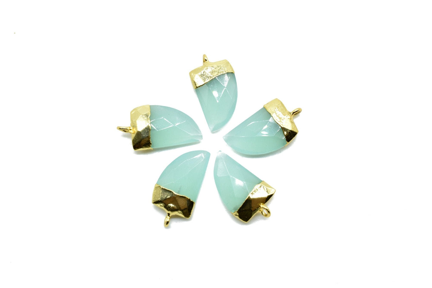 Aqua Chalcedony 10x15mm horn shape single bail connectors,Aqua Chalcedony Bezel Findings Horn Charms,Horn Shape Connectors,Single Bail charm