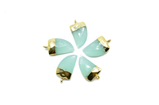 Aqua Chalcedony 10x15mm horn shape single bail connectors,Aqua Chalcedony Bezel Findings Horn Charms,Horn Shape Connectors,Single Bail charm