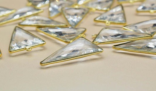 Crystal Quartz 20x30mm Triangle Shape Single Loop connector,Quartz Gemstone Charms Bezels,Crystal Pendant Gold Plated,Crystal Quartz Bezel