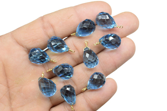 London Blue Topaz 10x14mm Drops Wire Wrapped Pendant,Wire Wrapped Gemstone Connector,L.B.T. Teardrop Briolettes,Jewelry Making Beads,Hanging