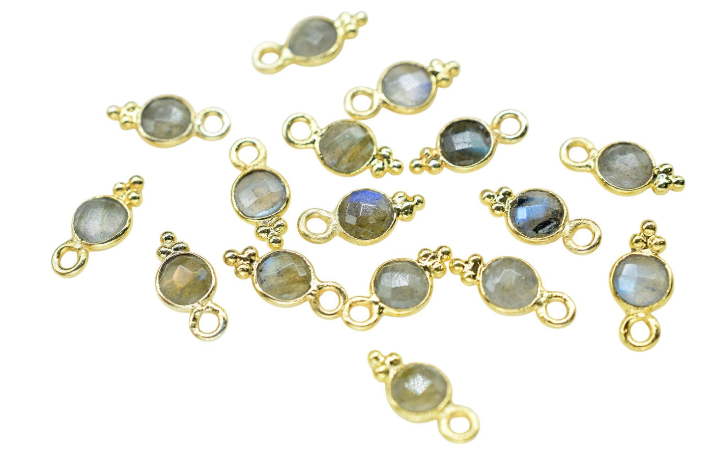 Labradorite Charms Connector/Handmade Jewelry/Gold Plated Connector/Tiny Pendant/Labradorite Pendant/Round Shape Connector/Gemstone Charms