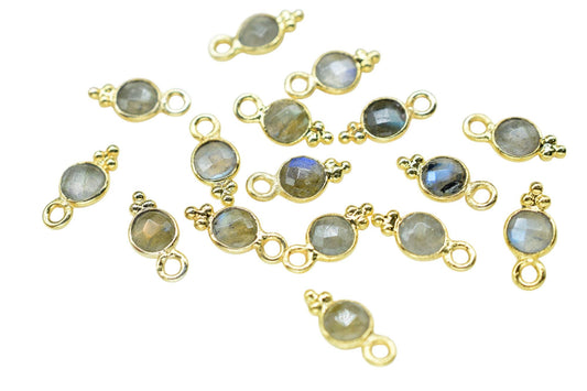 Labradorite Charms Connector/Handmade Jewelry/Gold Plated Connector/Tiny Pendant/Labradorite Pendant/Round Shape Connector/Gemstone Charms