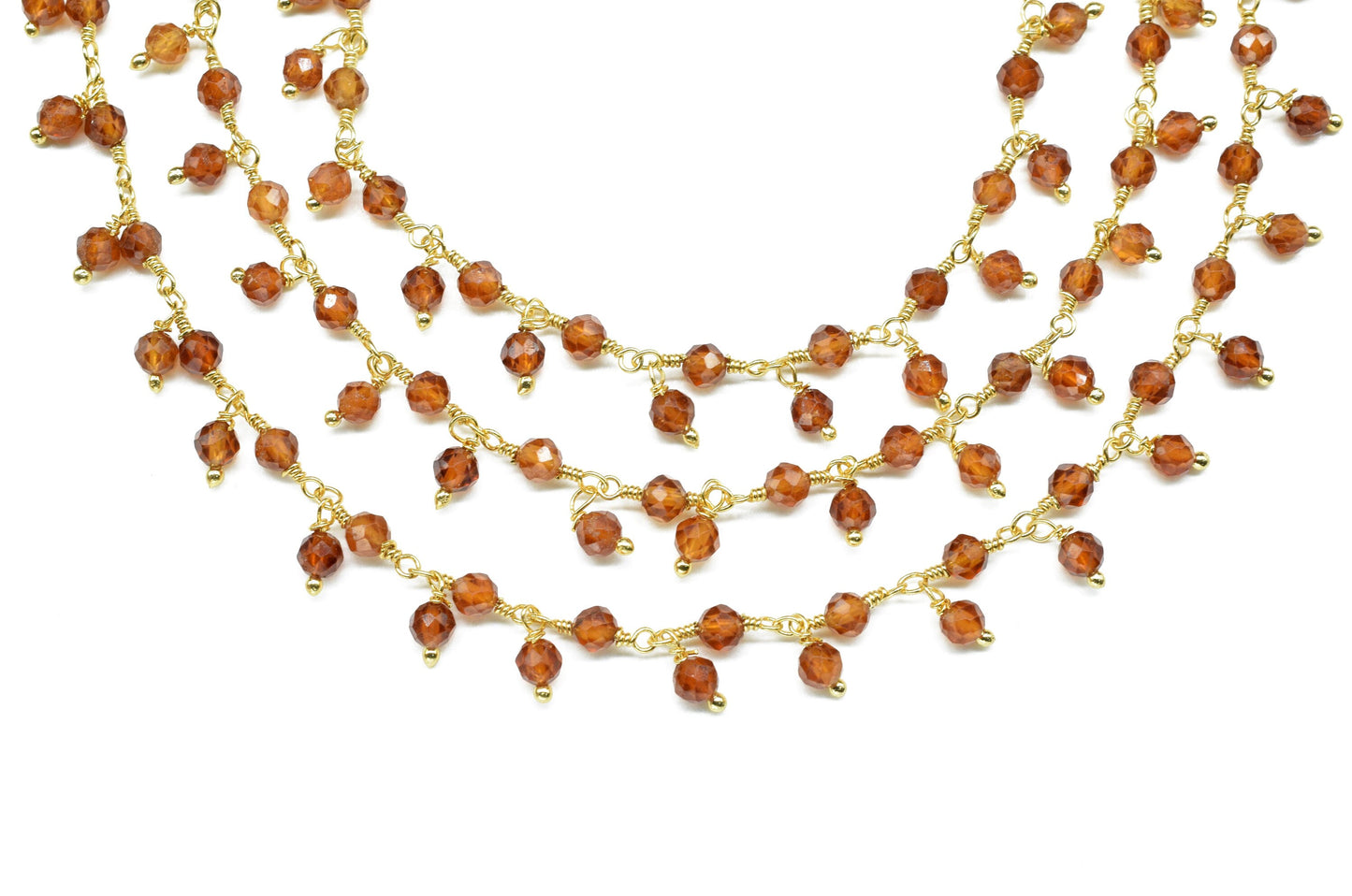 Hessonite Garnet 3mm Cluster Rosary Chain,Wire Wrapped Necklace Chain,Hessonite Beads Dangling Chain,Gemstone Rosary Chain,Handmade Jewelry