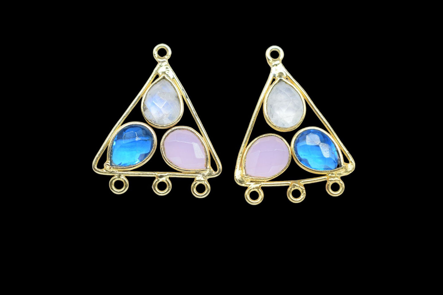 Multi Gemstone Teardrop Faceted Bezel Connector,Multi Gemstone Pendant,Tringle Shape Pendant,Multi Bail Connector,Multi Stone Jewelry,B'Gift