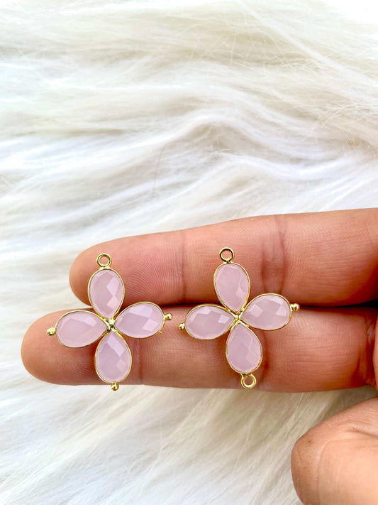 Rose Quartz Teardrop Pendant,Gemstone jewelry Component,Rose Quartz Bezel connector,Gemstone Bracelet Charm,Double Loop connector,Gifts,P122