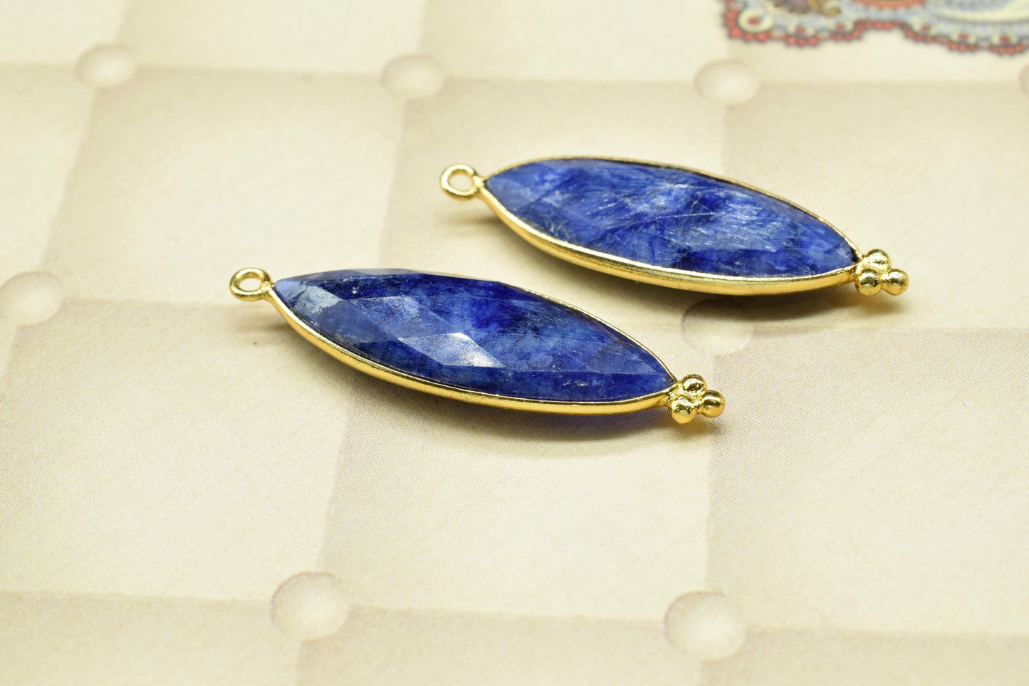 Blue Sapphire 10x30mm Bezel charms,Station Bezel Link Jewelry Supplies,Sapphire jewelry,marquise Shape Pendant,Sapphire Gemstone Connectors