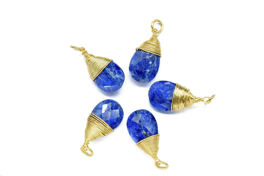 Blue Sapphire Faceted Connector,7x10mmConnector,Teardrop Pendant Jewelry,Gemstone Wire Wrapped Pendant,Wire Wrapped Necklace,SapphireJewelry