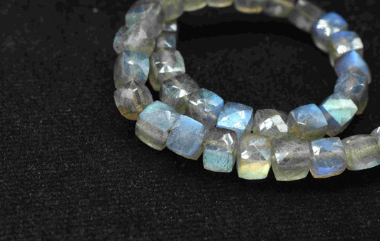 Labradorite 3D Box Briolettes,Natural Gemstone Faceted Box Strand,3D Square Shape Bead,Handmade Station Link,Labradorite Briolettes Beads,